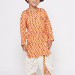 Little Bansi Boys Ethnic Motifs Printed Pure Cotton Kurta With Dhoti Pants-picture-27