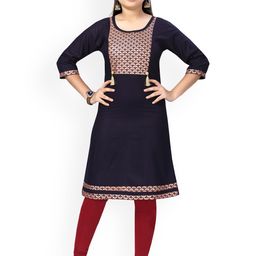 BAESD Girls Geometric Yoke Design Pure Cotton Straight Kurta With Leggings-picture-8