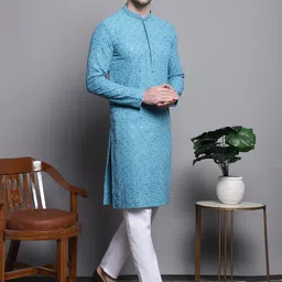 Jompers Floral Embroidered Sequinned Pure Cotton Straight Kurta With Pyjamas-29