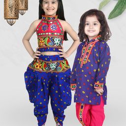 BownBee Boys Blue Bandhani Print Cotton Full Sleeve Kurta with Dhoti Pants-56
