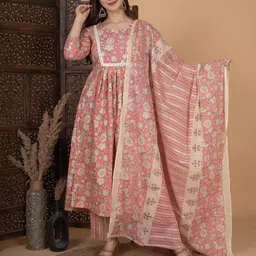 MEERA FAB Floral Printed Pure Cotton Kurta With Palazzos & Dupatta-28