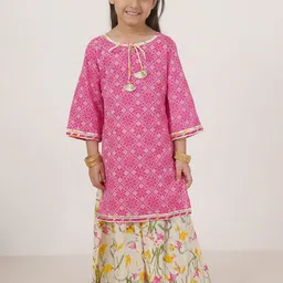FABRIC FITOOR Girls Floral Printed Regular Pure Cotton Kurta With Sharara-image-93