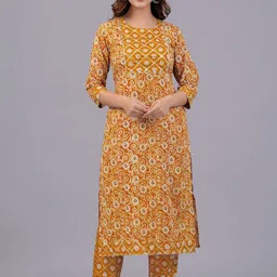 Bachuu Floral Printed Yoke Design Gotta Patti Straight Pure Cotton Kurta With Trousers-picture-18