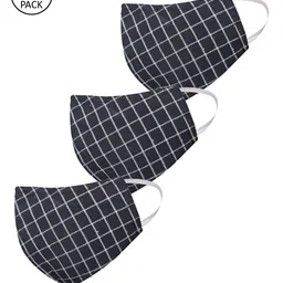 VASTRAMAY Unisex Blue Pack of 3 Reusable 3 -Ply Printed Cotton Cloth Masks-42