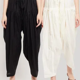 Clora Creation Women Pack of 2 Black & Cream Colored Solid Pure Cotton Salwar-12