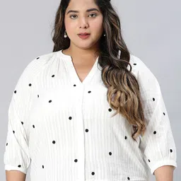 Oxolloxo Plus Size Striped V-Neck Organic Cotton Shirt Style Top-5