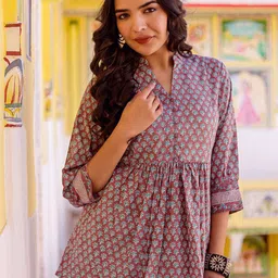 VASVI Print Tie-Up Neck Cotton Top-picture-1