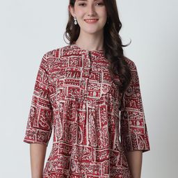 Feel Clath Print Mandarin Collar Organic Cotton Top-image-63