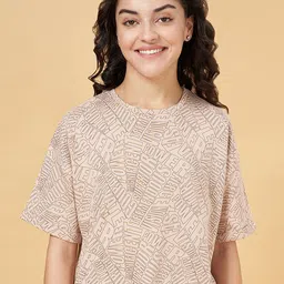 Ajile by Pantaloons Typography Print Round Neck Cotton Top-image-3