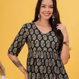 HIBIKI Ethnic Motifs Printed Peplum Pure Cotton Top-37