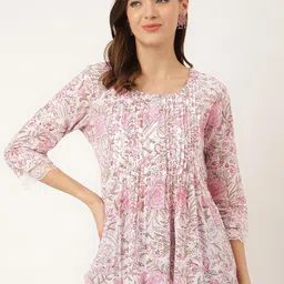 KALINI Floral Printed Pintuck & Lace Frills Detail Cotton Top-picture-14