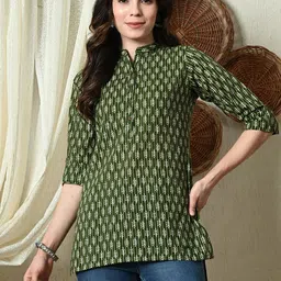 Cayman Mandarin Collar Printed Pure Cotton Top-image-27