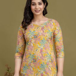 UrbanRang Floral Print Sweetheart Neck Cotton Top-picture-52