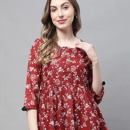 Roly Poly Floral Printed Waist Tie Ups Pure Cotton Peplum Top-image-48