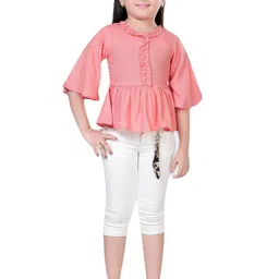 Hunny Bunny Girls Solid Round Neck Peplum Cotton Top-picture-33