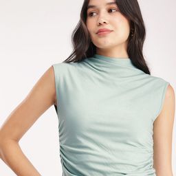 FableStreet High Neck Regular Cotton Ruched Top-picture-7