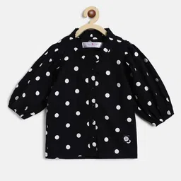 TALES & STORIES Girls Polka Dot Print Puff Sleeve Cotton Shirt Style Top-image-1