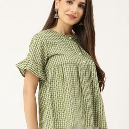 KALINI Geometric Printed Bell Sleeve Cotton A-Line Top-image-38