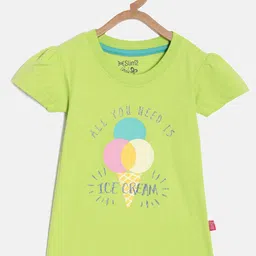 DIXCY SCOTT Slimz Girls Typography Printed Puff Sleeves Cotton Top-53