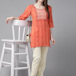 Aarika Ethnic Motifs Embroidered Round Neck Cotton Straight Kurti-picture-18
