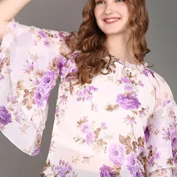 V-Mart Floral Printed Bell Sleeves Cotton Top-image-69