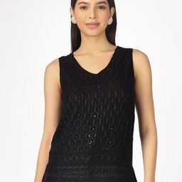 angloindu V-Neck Embellished Sleeveless Cotton Top-14