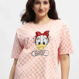 Madame Daisy Duck Cartoon Printed Checked Drop Shoulder Cotton Top-picture-11