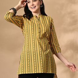 Cayman Striped Mandarin Collar Cotton Top-image-8