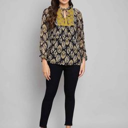 Amagyaa Geometric Print Tie-Up Neck Pure Cotton Top-picture-13