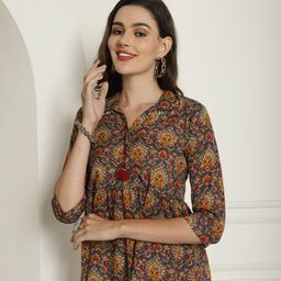 Rajnandini Ethnic Motifs Printed Shirt Collar GatheredDetail Pure Cotton Empire Top-picture-42