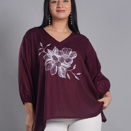 LetsDressUp V Neck Floral Printed Three-Quarter Puff Sleeves Cotton Top-31