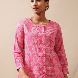 W Ethnic Motifs Printed Cuffed Sleeves Pure Cotton Top-picture-27