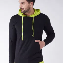 GRITSTONES Men Black Pockets Hooded Cotton T-shirt-picture-4