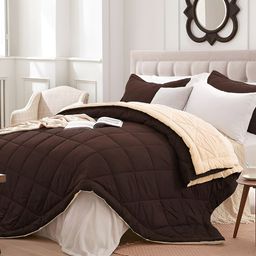 Aura Coffee Brown & Beige AC Room 150 GSM Double Bed Quilt-44