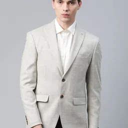 Louis Philippe Men Beige Slim Fit Solid Single-Breasted Formal Blazer-image-96