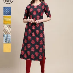 7Threads Women Red And Black Thread Work Crepe Kurta [PACK OF 6]-image-61