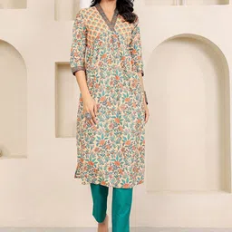 GULAB CHAND TRENDS Floral Printed V-Neck Pure Cotton A-Line Empire Kurta-33