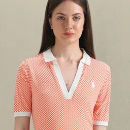 U.S. Polo Assn. Women Geometric Self Design Open Placket Polo Collar T-shirt-picture-11