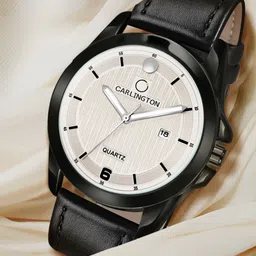 CARLINGTON Men Beige Alloy Printed Dial & Black Leather Wrap Around Straps Analogue Watch CT1040-18