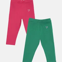 TWIN BIRDS Girls Pack of 2 Green & Pink Solid Pure Cotton Three-Fourth Length Leggings-image-40