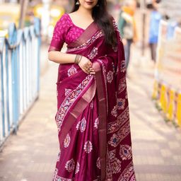 Mitera Batik Printed Zari Silk Blend Saree-image-41