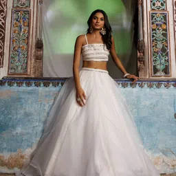 Ragavi Embroidered Mirror Work Ready to Wear Lehenga & Blouse With Dupatta-13