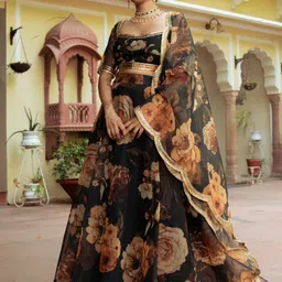 Lavanya The Label Green & Brown Printed Ready to Wear Lehenga & Blouse With Dupatta-image-1