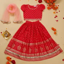 SAKA DESIGNS Girls Printed Foil Print Ready to Wear Lehenga & Blouse With Dupatta-picture-13