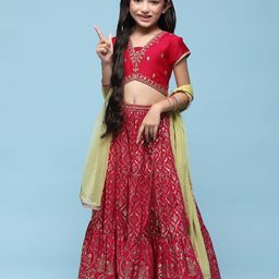 Biba Girls Printed Ready to Wear Lehenga & Blouse With Dupatta-picture-51
