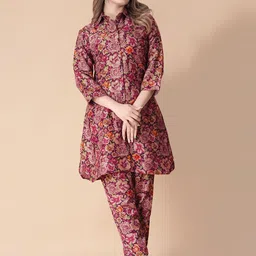Divyadham Textiles Floral Printed Shirt Collar Regular Kurta with Trousers-picture-40