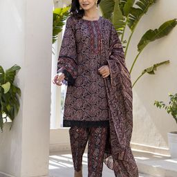 Yufta Ethnic Motifs Printed Regular Pure Cotton Kurta with Trouser & Dupatta-image-34