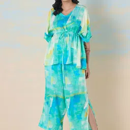 navyasa by liva Abstract Printed V-Neck Top & Flared Trouser-picture-16