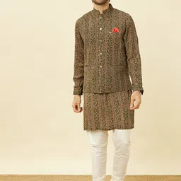 Twamev Ethnic Printed Regular Kurta with Churidar & Nehru Jacket-image-6