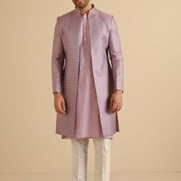 KISAH Self-Design Mandarin Collar Long Sleeves Sherwani Set-image-89
